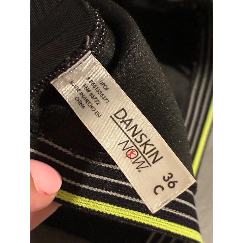 Danskin Now Womens Black Zip Front Sports Bra Neon Stripe 36C High Impact